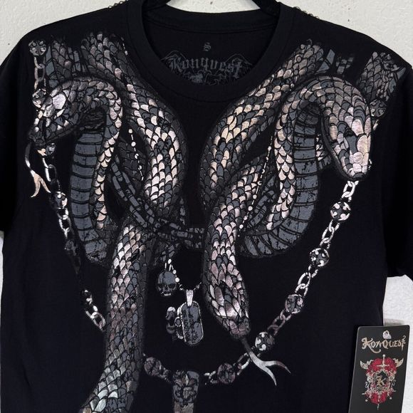 Konquest Shirt Mens Small Metallic Snake Serpent Graphic Tee Tshirt Y2K Grunge S - Picture 5 of 8